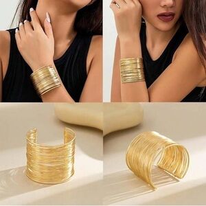 Gold Tone Wide Cuff Bracelet Statement